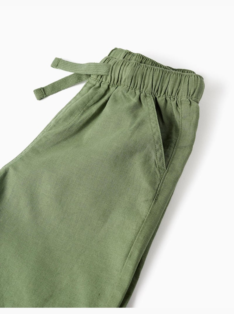 Pantaloncini midi in lino e cotone con coulisse Verde - Kiabi
