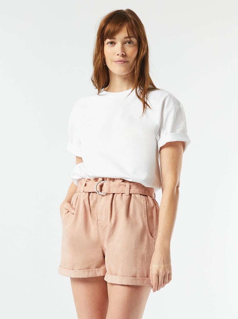 Pantaloncini paperbag con cintura rosa - Kiabi