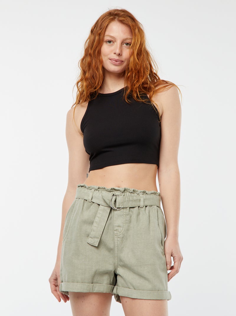 Pantaloncini paperbag con cintura VERDE - Kiabi
