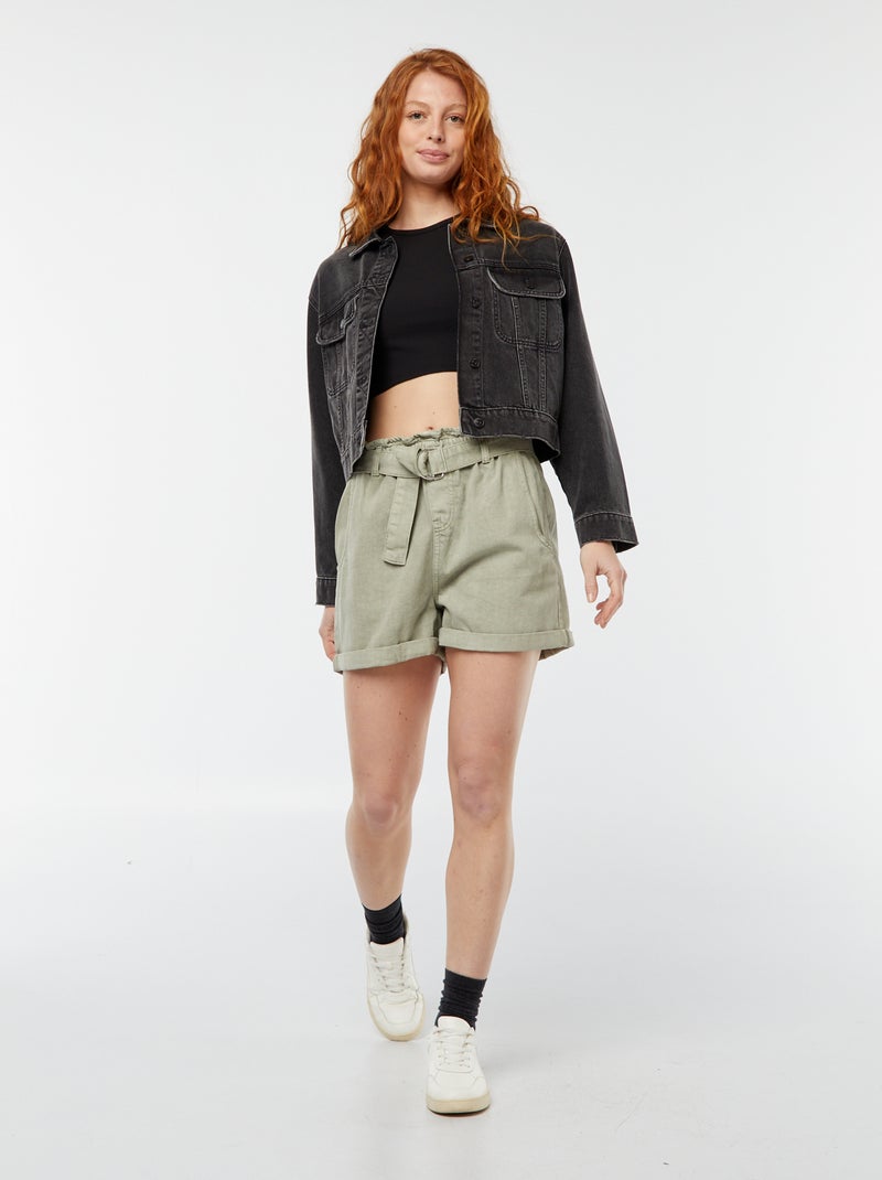 Pantaloncini paperbag con cintura VERDE - Kiabi