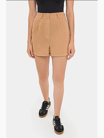 Pantaloncini plissettati a vita alta in tessuto hiccup