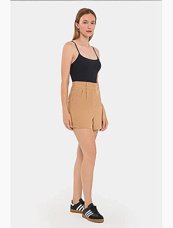 Pantaloncini plissettati a vita alta in tessuto hiccup