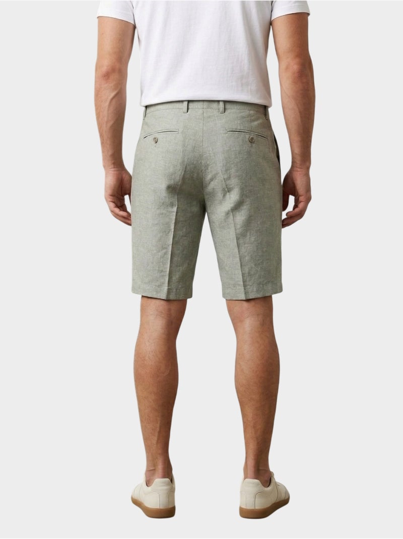 Pantaloncini semplici in cotone, lino e poliestere Cachi - Kiabi