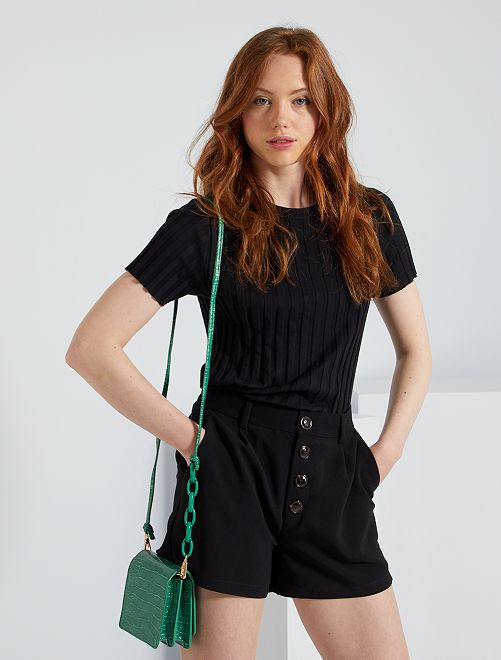 Pantaloncini vita alta abbottonata - nero - Kiabi - 12.00€