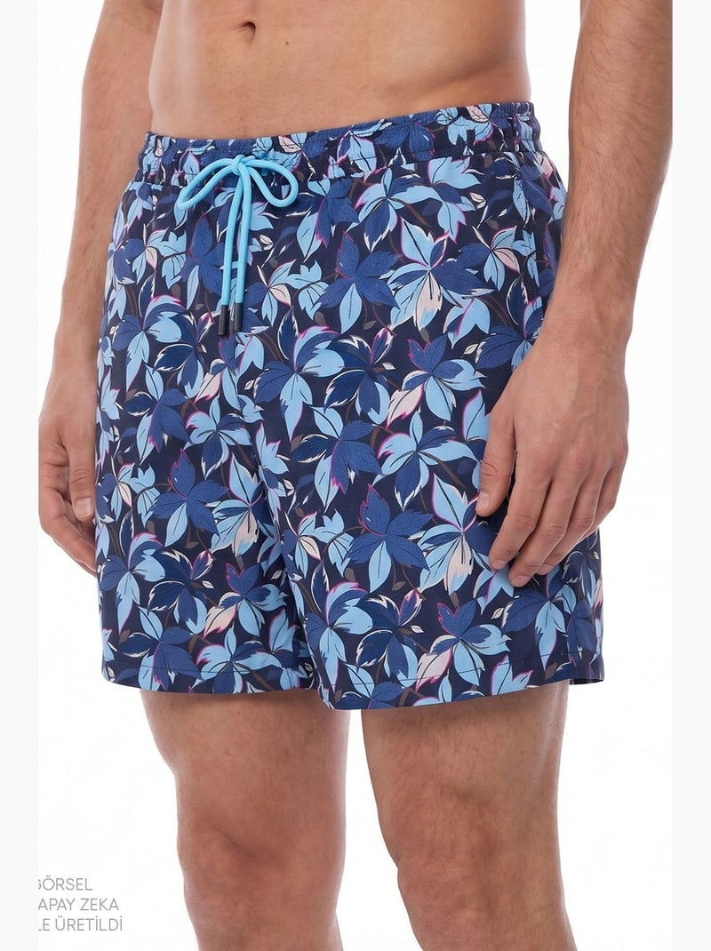 Pantaloncino da bagno uomo surf view con stampa foglie penti Blu marino - Kiabi