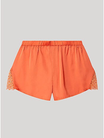 Pantaloncino in tessuto satinato con dettagli in pizzo