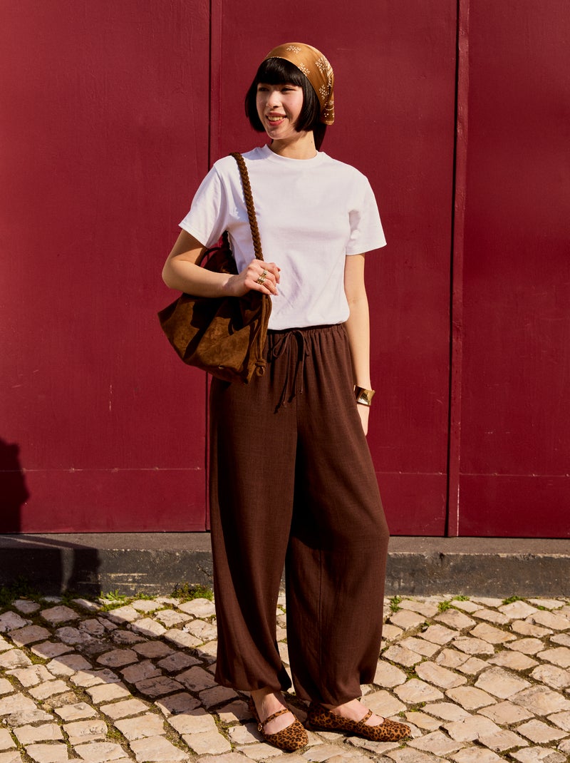 Pantalone a palloncino tinta unita con 2 tasche Marrone - Kiabi