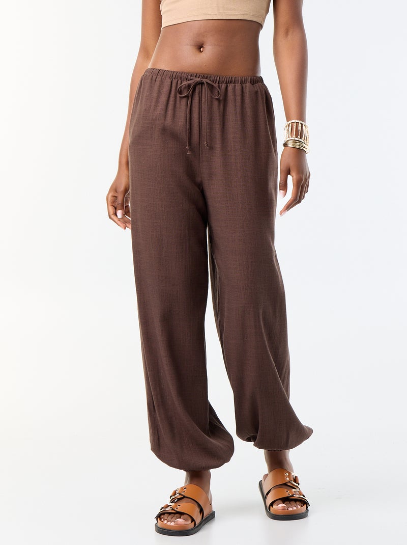 Pantalone a palloncino tinta unita con 2 tasche Marrone - Kiabi