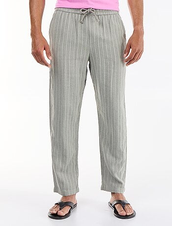 Pantalone a righe in misto lino