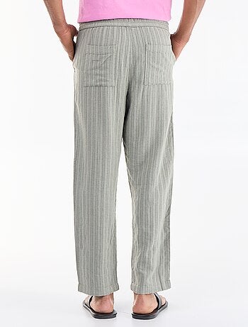 Pantalone a righe in misto lino