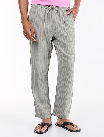 Pantalone a righe in misto lino