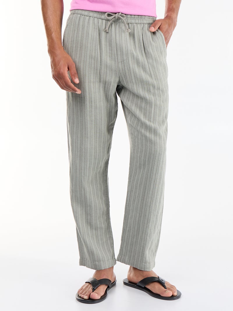 Pantalone a righe in misto lino Verde - Kiabi