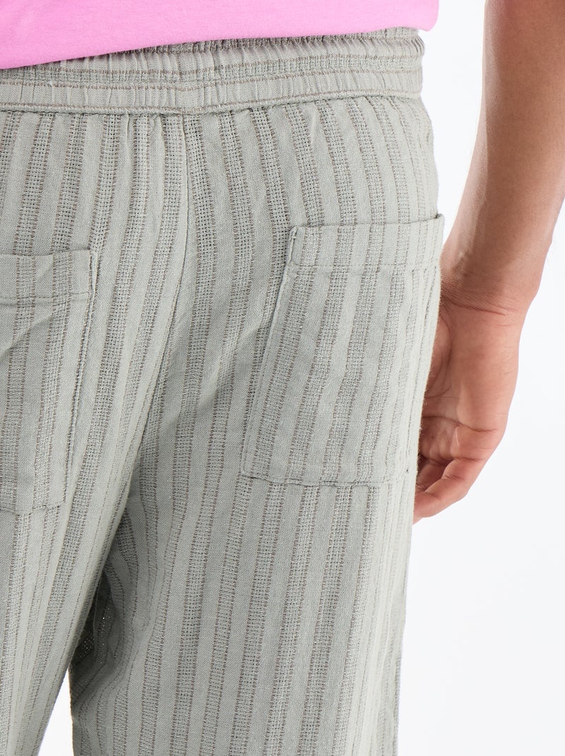 Pantalone a righe in misto lino Verde - Kiabi