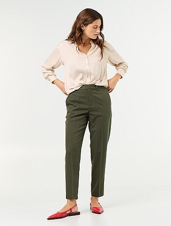 Pantalone da donna a sigaretta tinta unita in tessuto armaturato