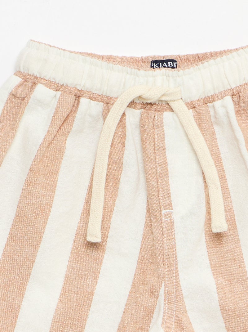 Pantalone a vita alta in cotone e lino Marrone - Kiabi