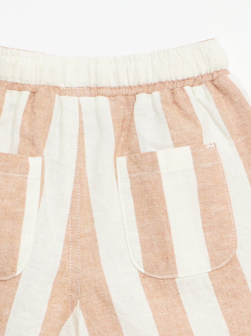 Pantalone a vita alta in cotone e lino Marrone - Kiabi