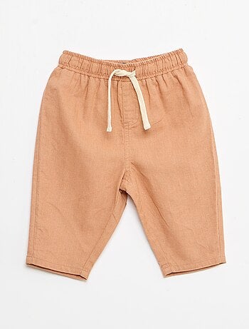 Pantalone a vita alta in cotone e lino