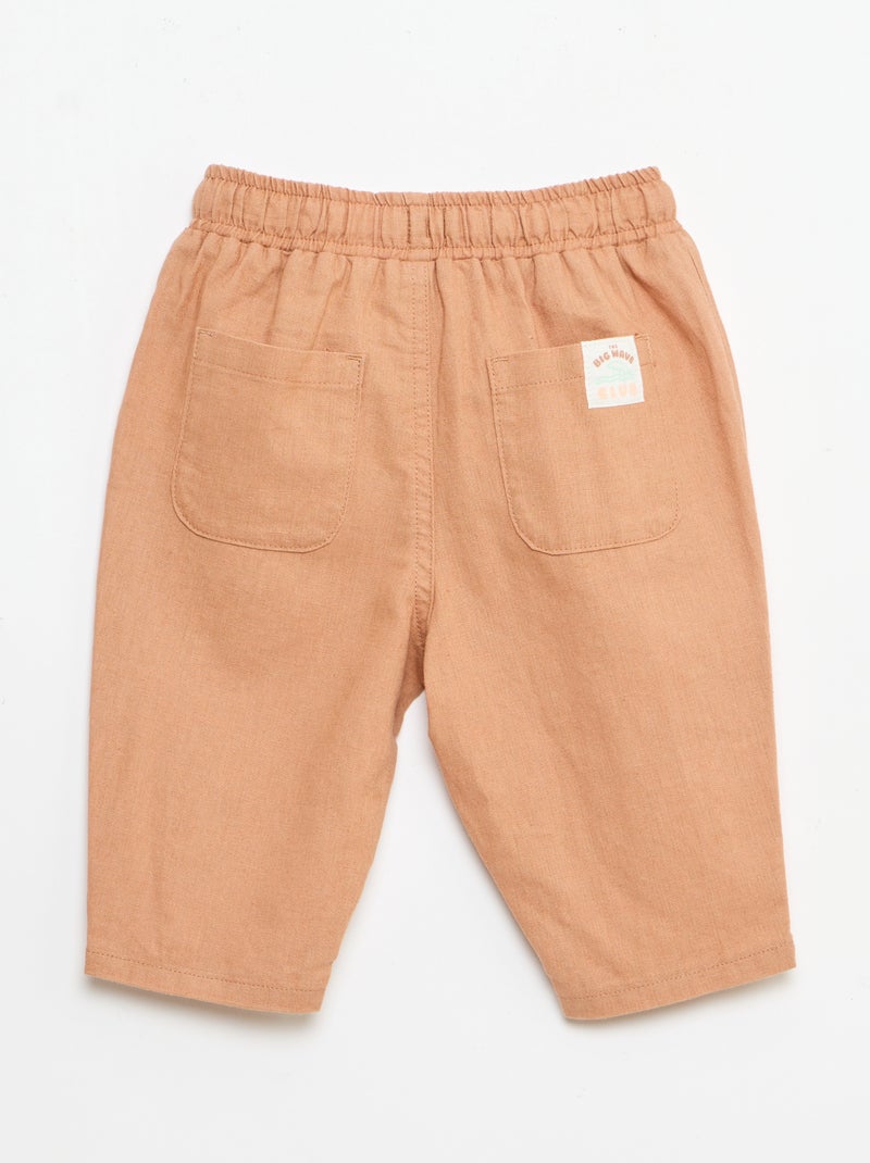 Pantalone a vita alta in cotone e lino Marrone - Kiabi