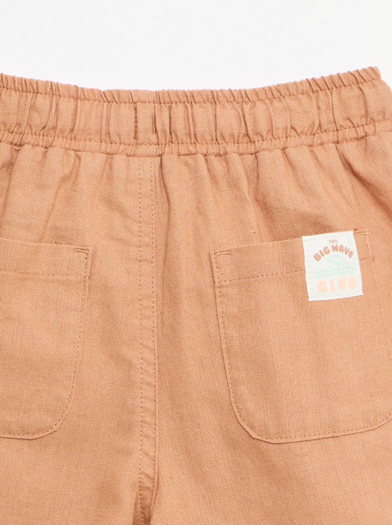 Pantalone a vita alta in cotone e lino Marrone - Kiabi