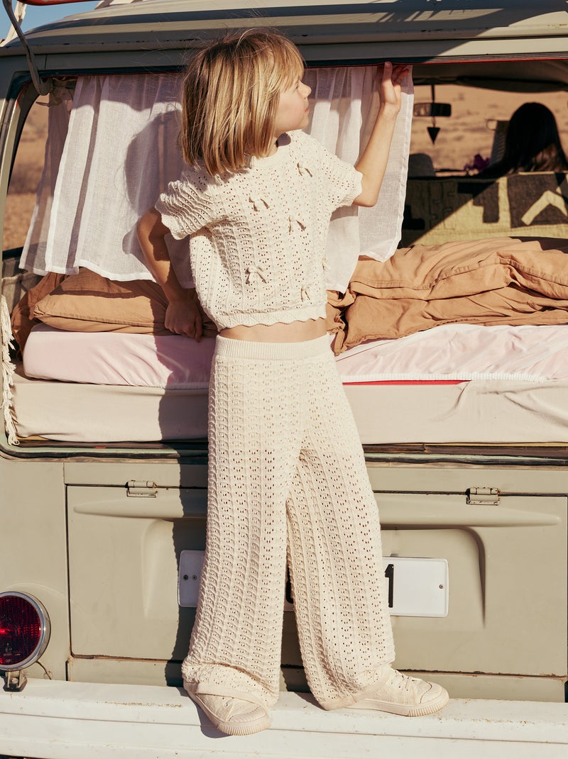 Pantalone all'uncinetto taglio a zampa Beige - Kiabi