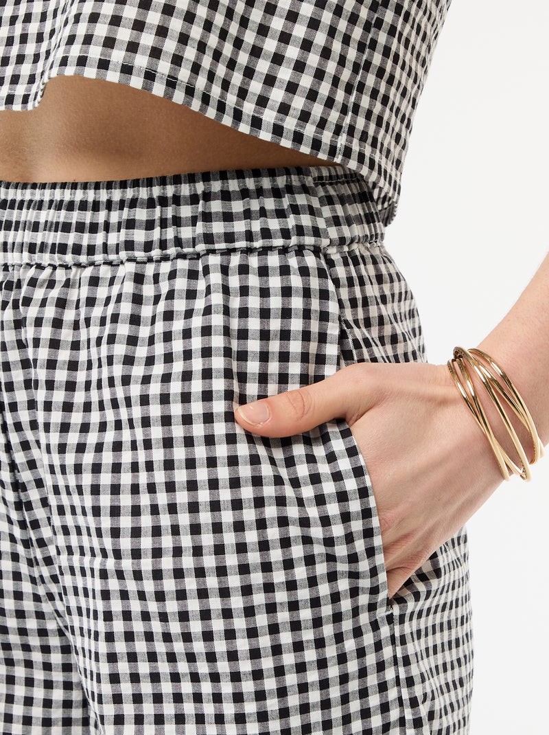 Pantalone ampio a fantasia Vichy Nero - Kiabi