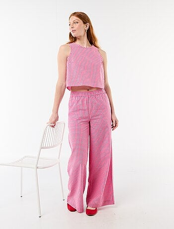 Pantalone ampio a fantasia Vichy