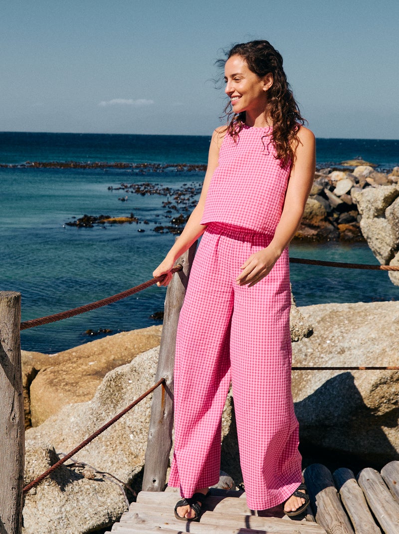 Pantalone ampio a fantasia Vichy Rosa - Kiabi