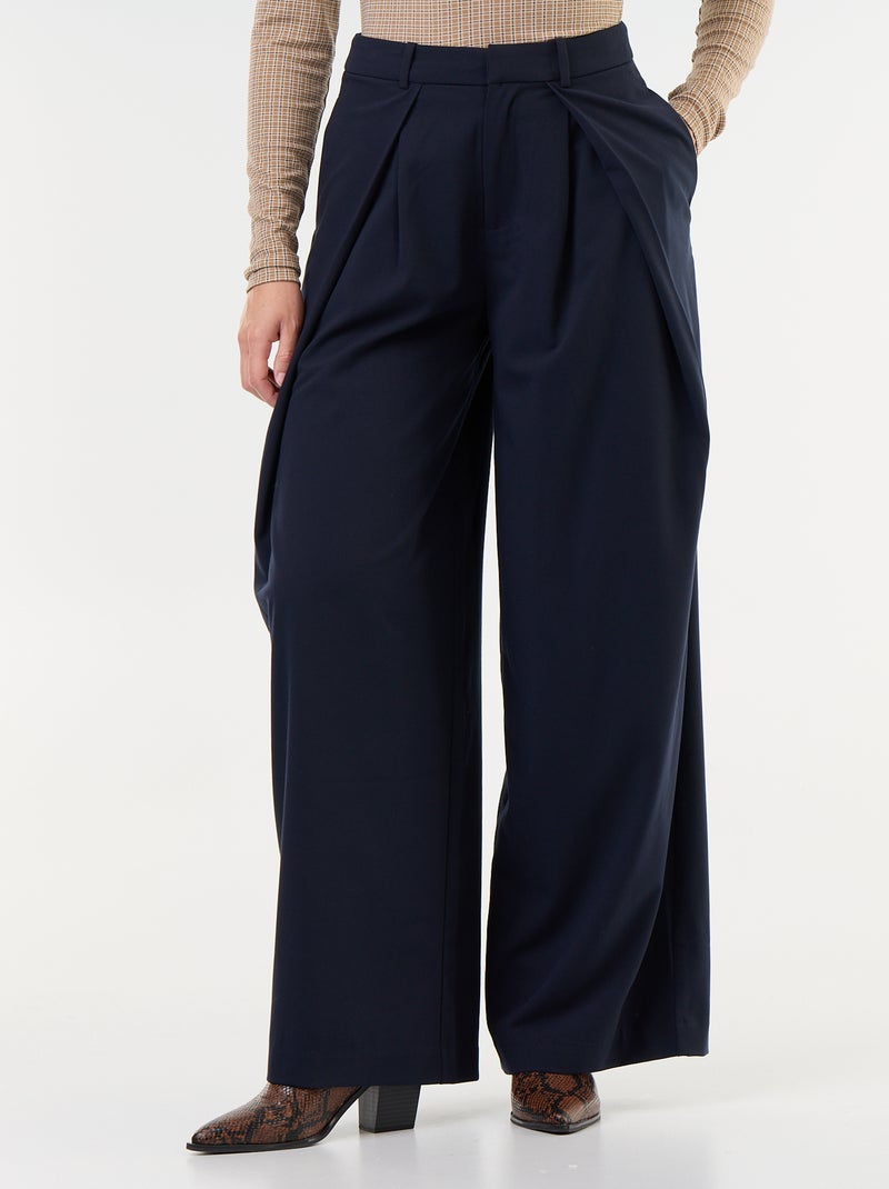 Pantalone ampio a vita alta con pinces Blu - Kiabi