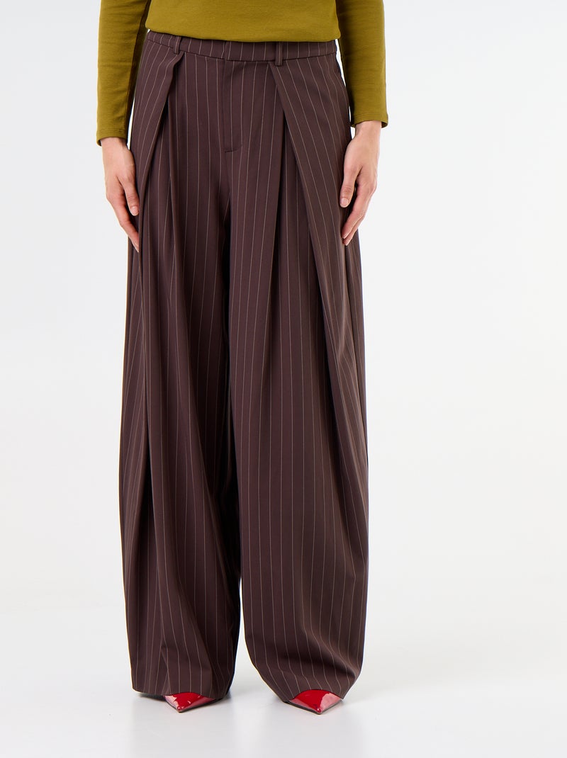 Pantalone ampio a vita alta con pinces Marrone - Kiabi