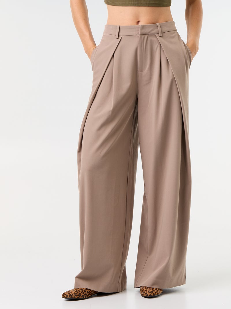 Pantalone ampio a vita alta con pinces Marrone - Kiabi