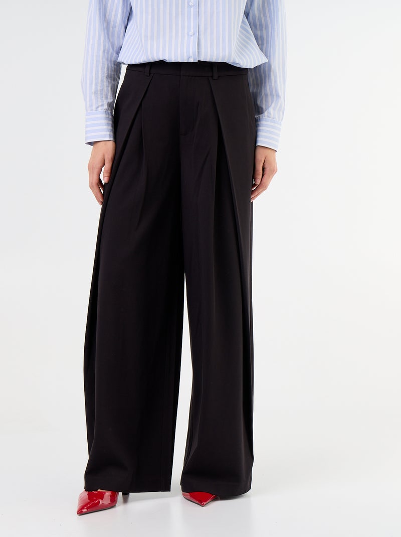 Pantalone ampio a vita alta con pinces Nero - Kiabi