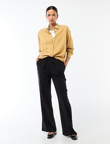 Pantalone largo da donna in lino con vita elasticizzata