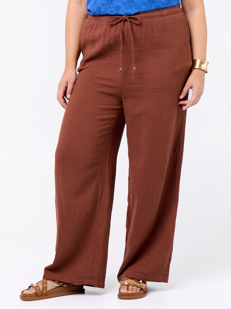 Pantalone ampio in garza di cotone Marrone - Kiabi