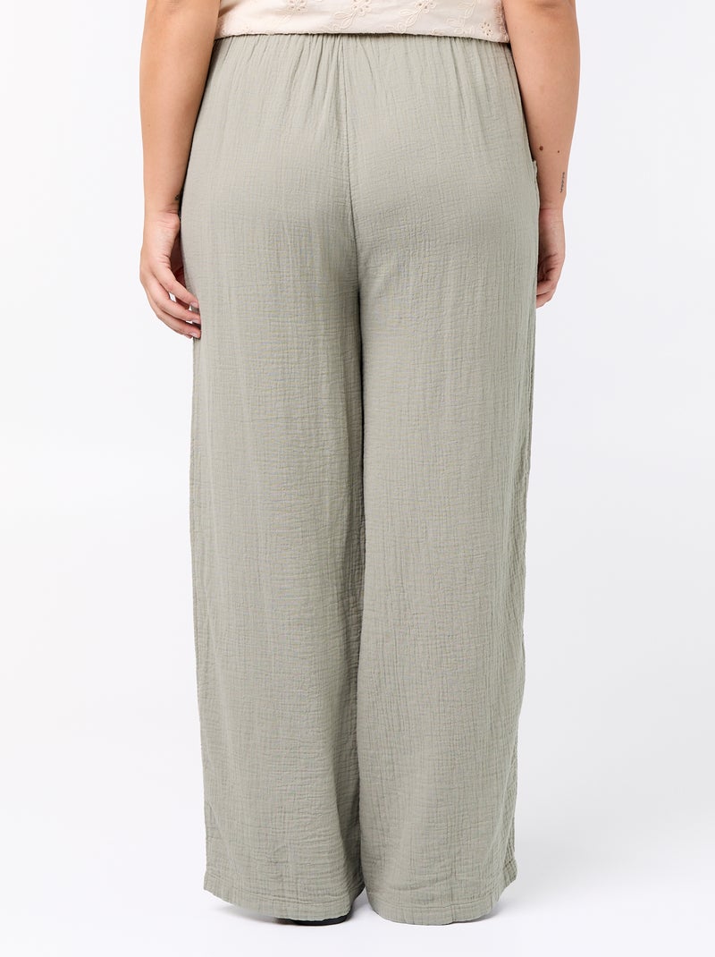Pantalone ampio in garza di cotone Verde - Kiabi