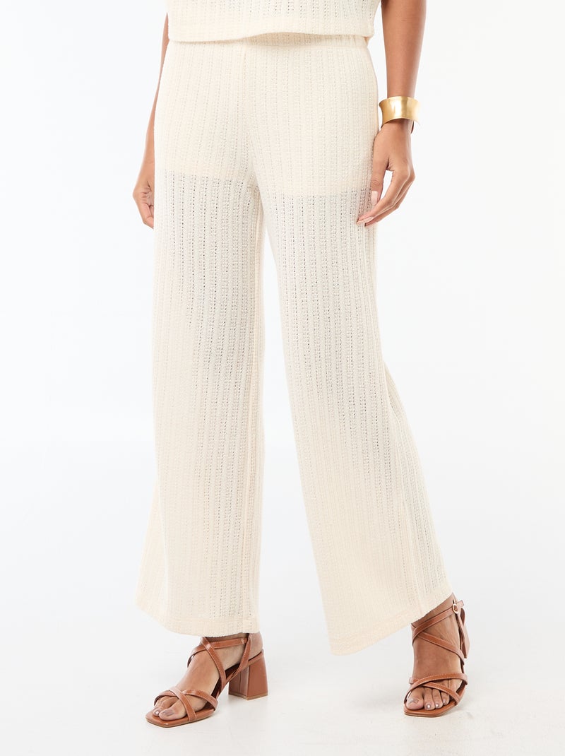 Pantalone ampio in maglia traforata Bianco - Kiabi
