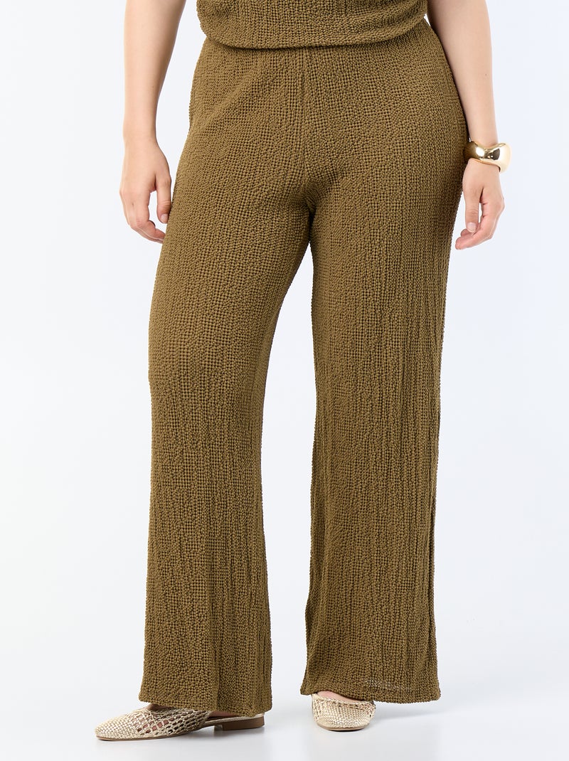 Pantalone ampio in maglia waffle Kaki - Kiabi