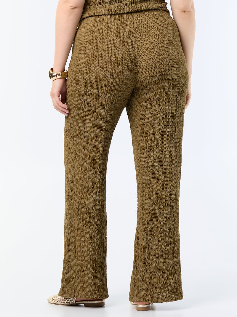 Pantalone ampio in maglia waffle Kaki - Kiabi