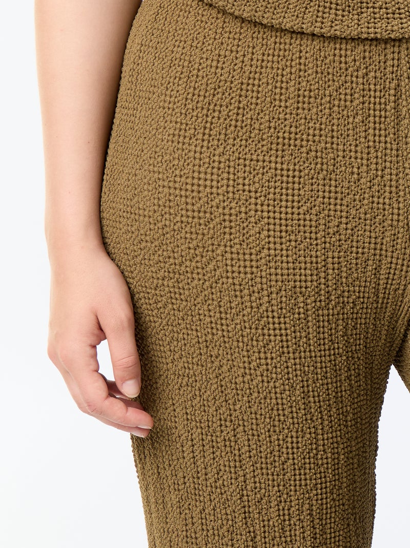 Pantalone ampio in maglia waffle Kaki - Kiabi