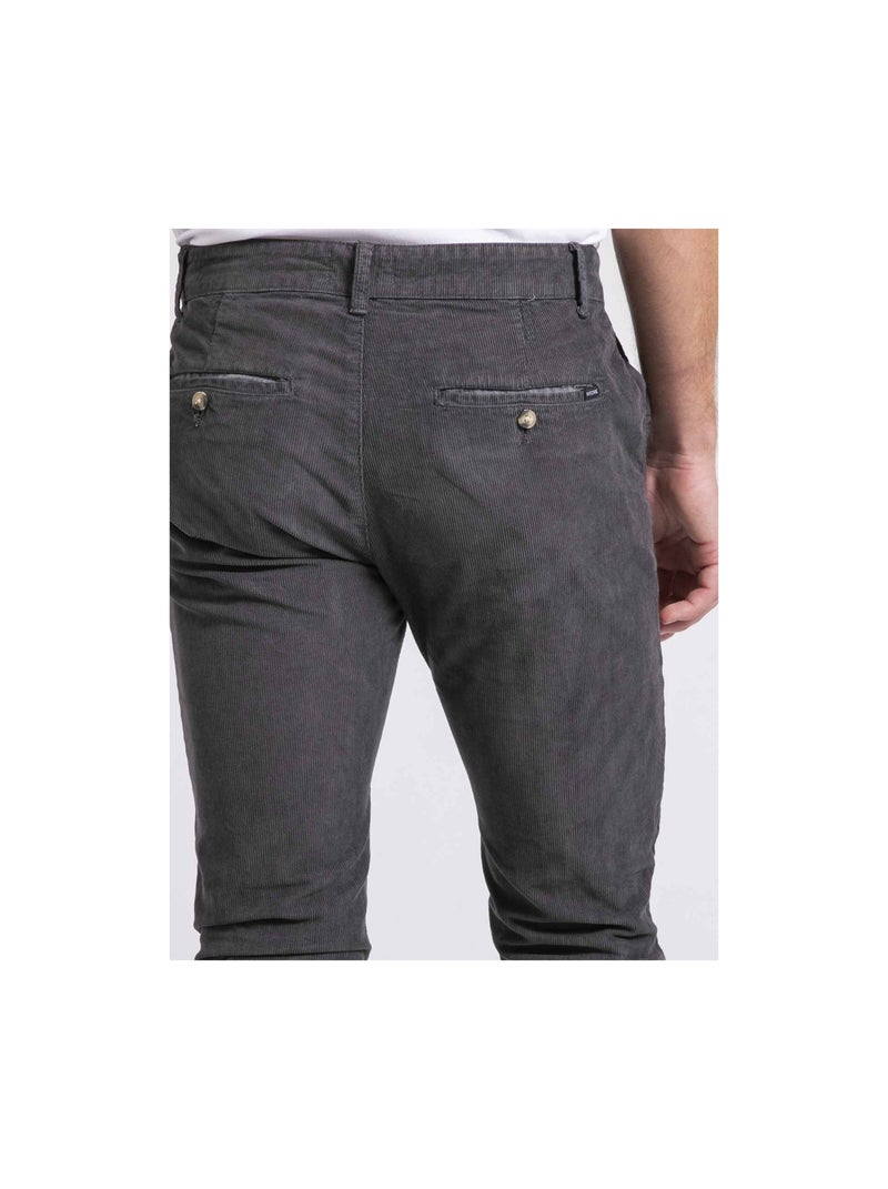 Pantalone chino puro cotone velluto a coste VARENNES Grigio scuro - Kiabi