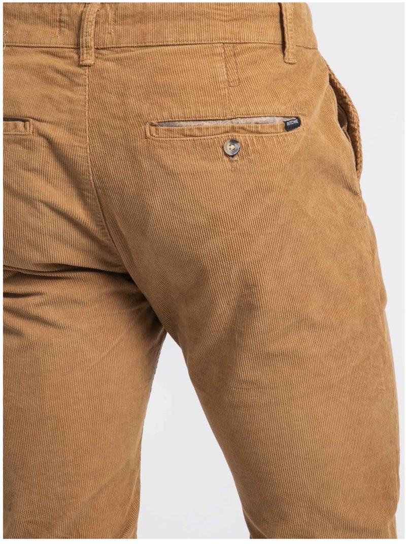 Pantalone chino puro cotone velluto a coste VARENNES Marrone glacé - Kiabi