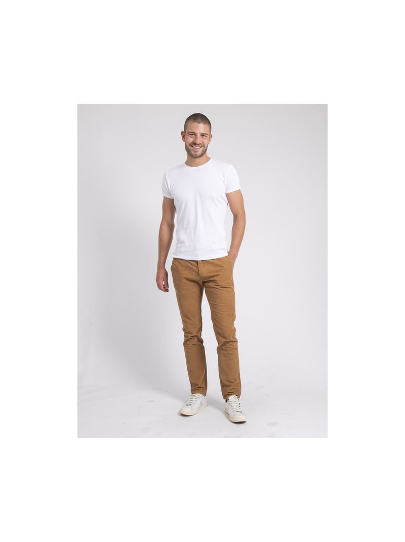 Pantalone chino puro cotone velluto a coste VARENNES Marrone glacé - Kiabi