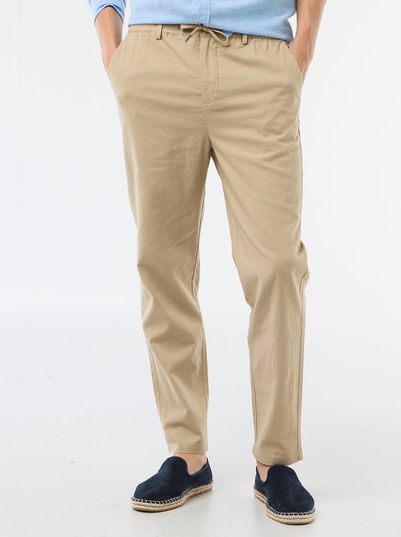 Pantalone chino regular in misto lino Beige - Kiabi