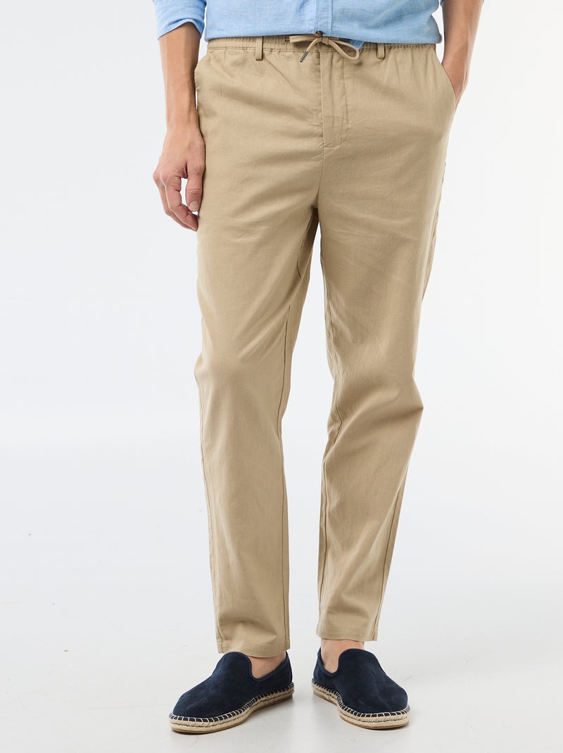 Pantalone chino regular in misto lino Beige - Kiabi