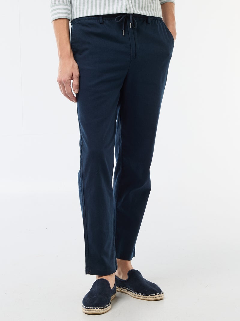 Pantalone chino regular in misto lino Blu - Kiabi