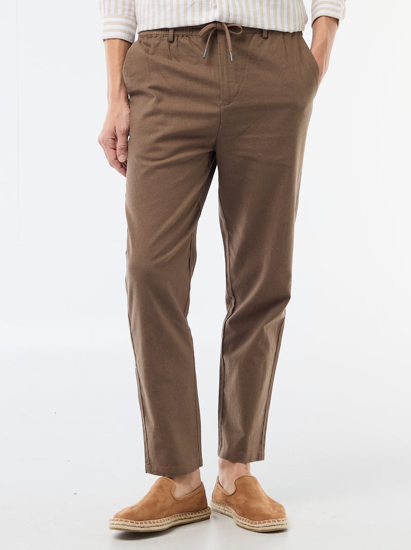 Pantalone chino regular in misto lino Marrone - Kiabi