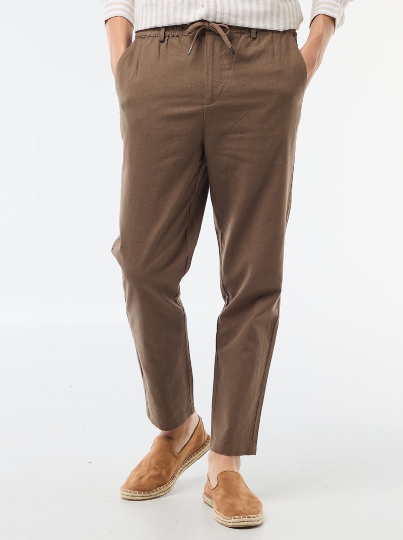 Pantalone chino regular in misto lino Marrone - Kiabi