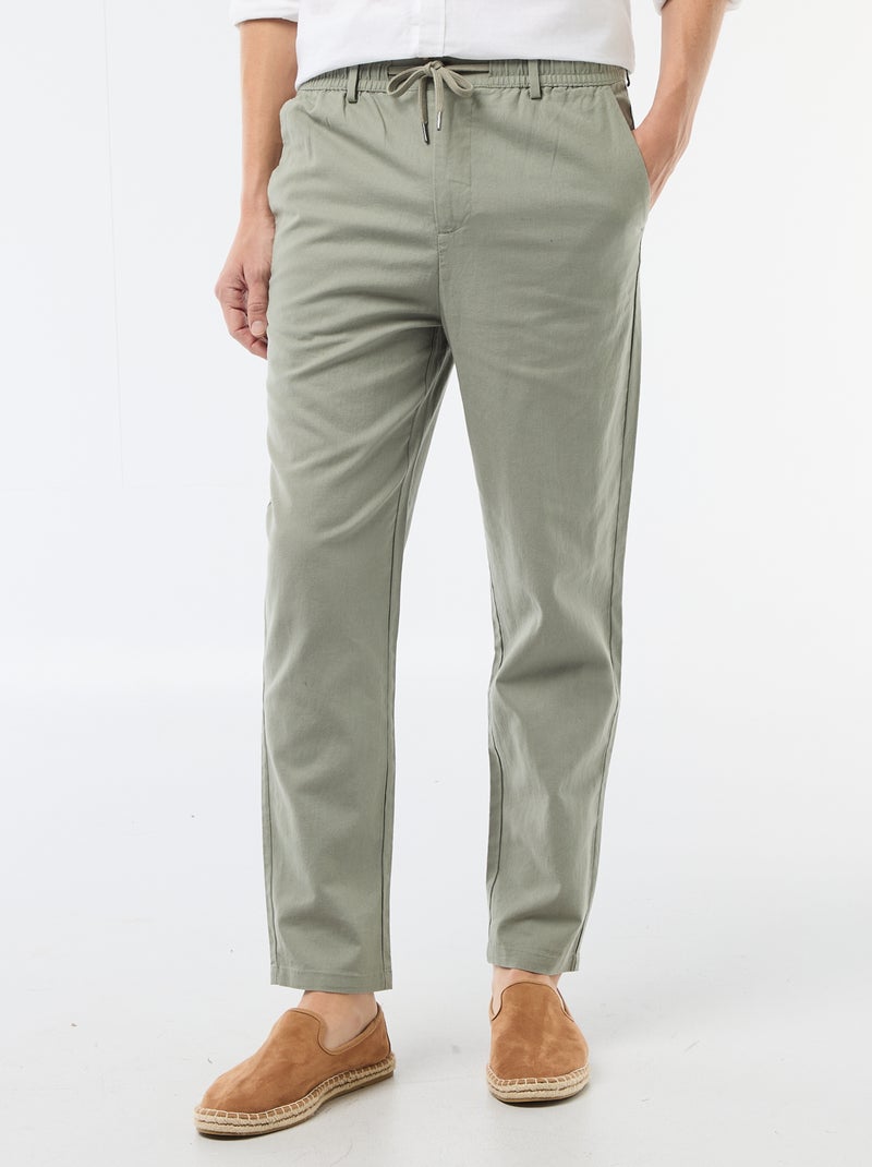 Pantalone chino regular in misto lino Verde - Kiabi