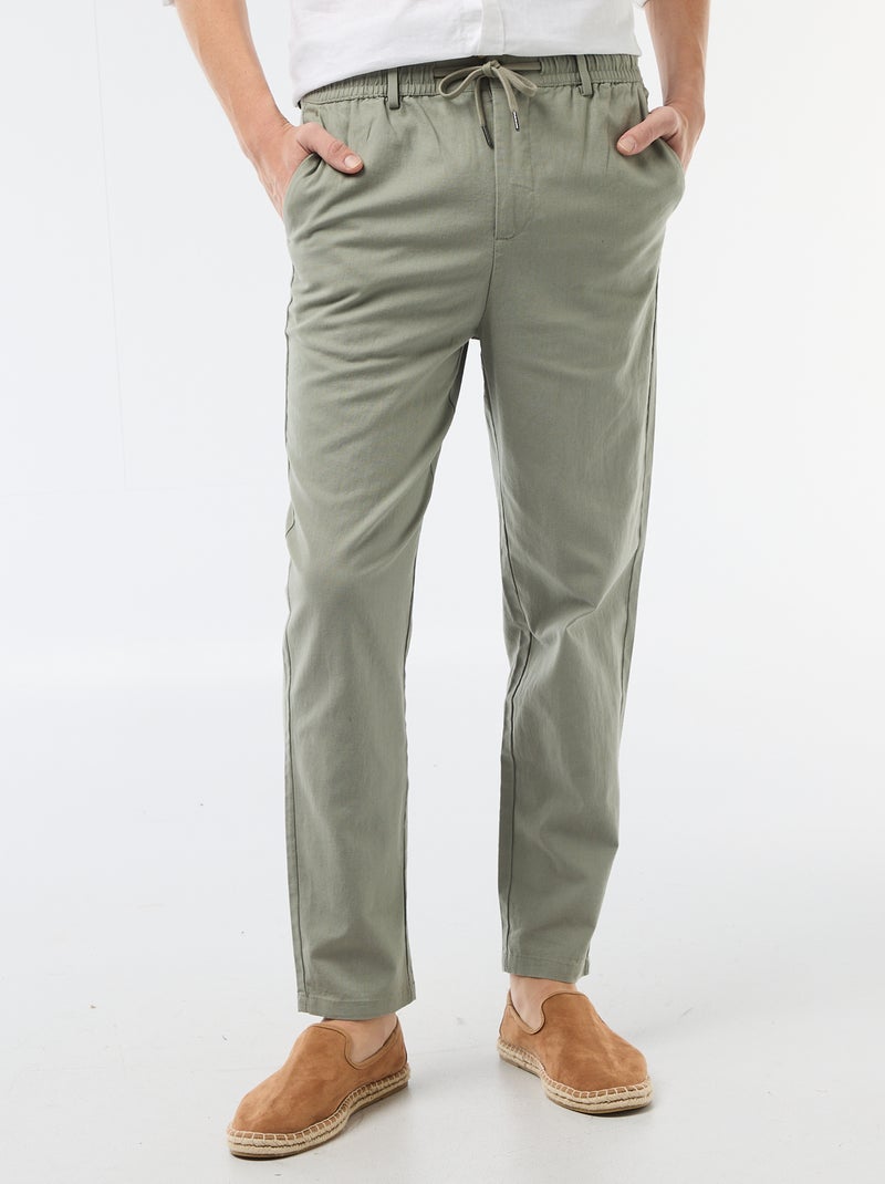 Pantalone chino regular in misto lino Verde - Kiabi