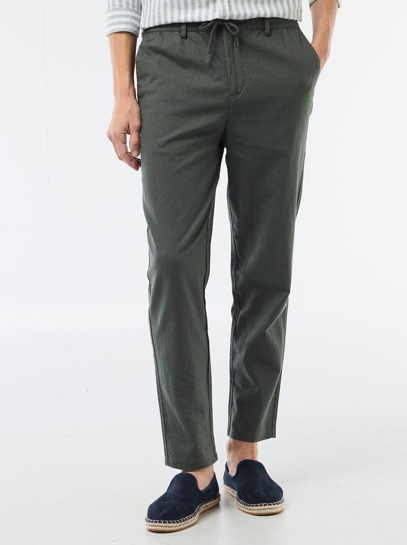 Pantalone chino regular in misto lino Verde - Kiabi