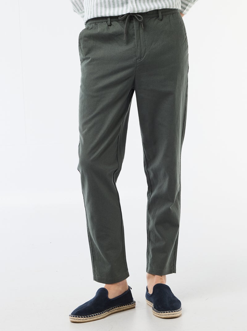 Pantalone chino regular in misto lino Verde - Kiabi